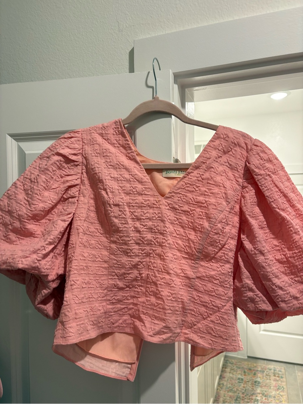 Pink Textured Puff-Sleeve Women's Top